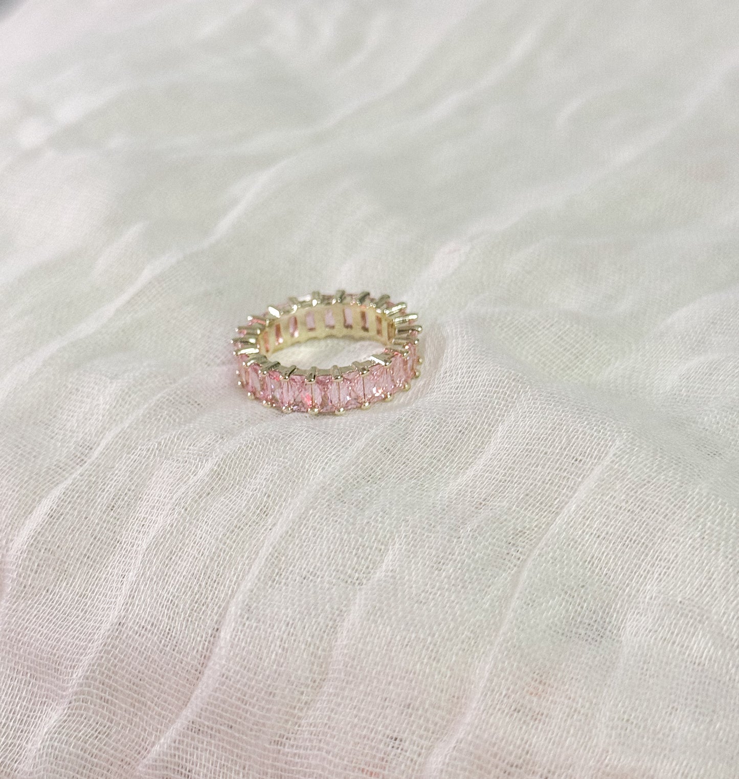 Emerald Cut Pink Eternity Band