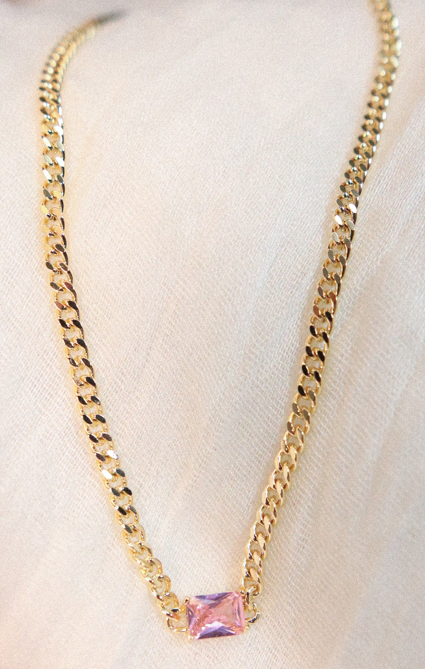 Pink Gem Cuban Chain Necklace