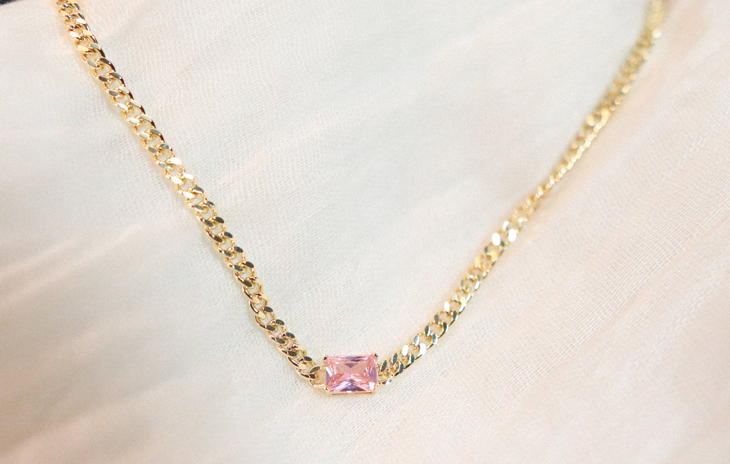Pink Gem Cuban Chain Necklace