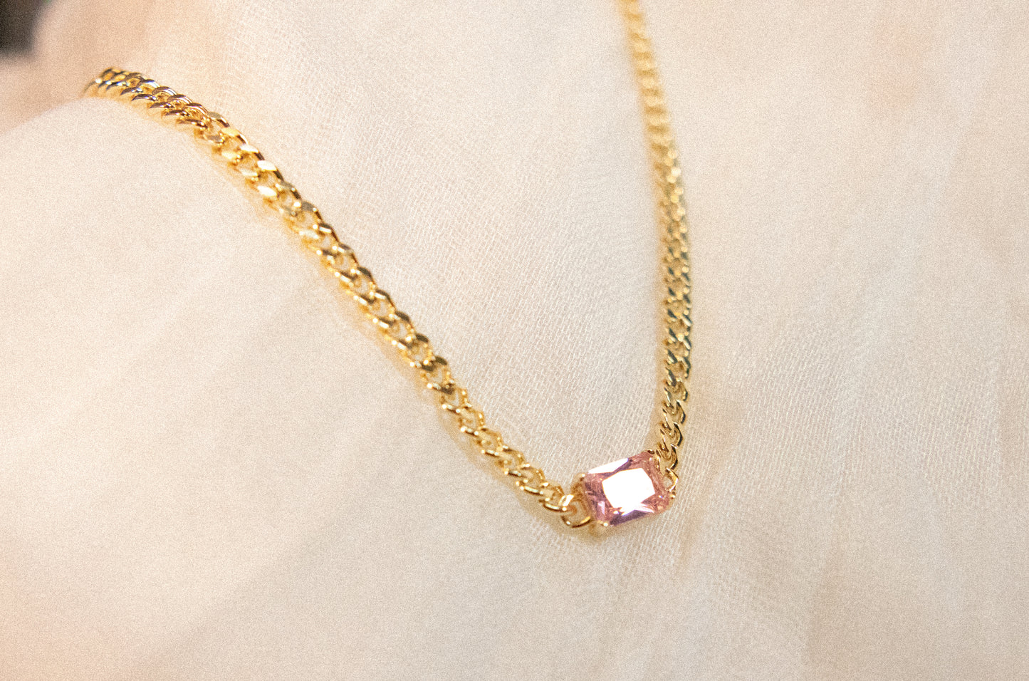 Pink Gem Cuban Chain Necklace