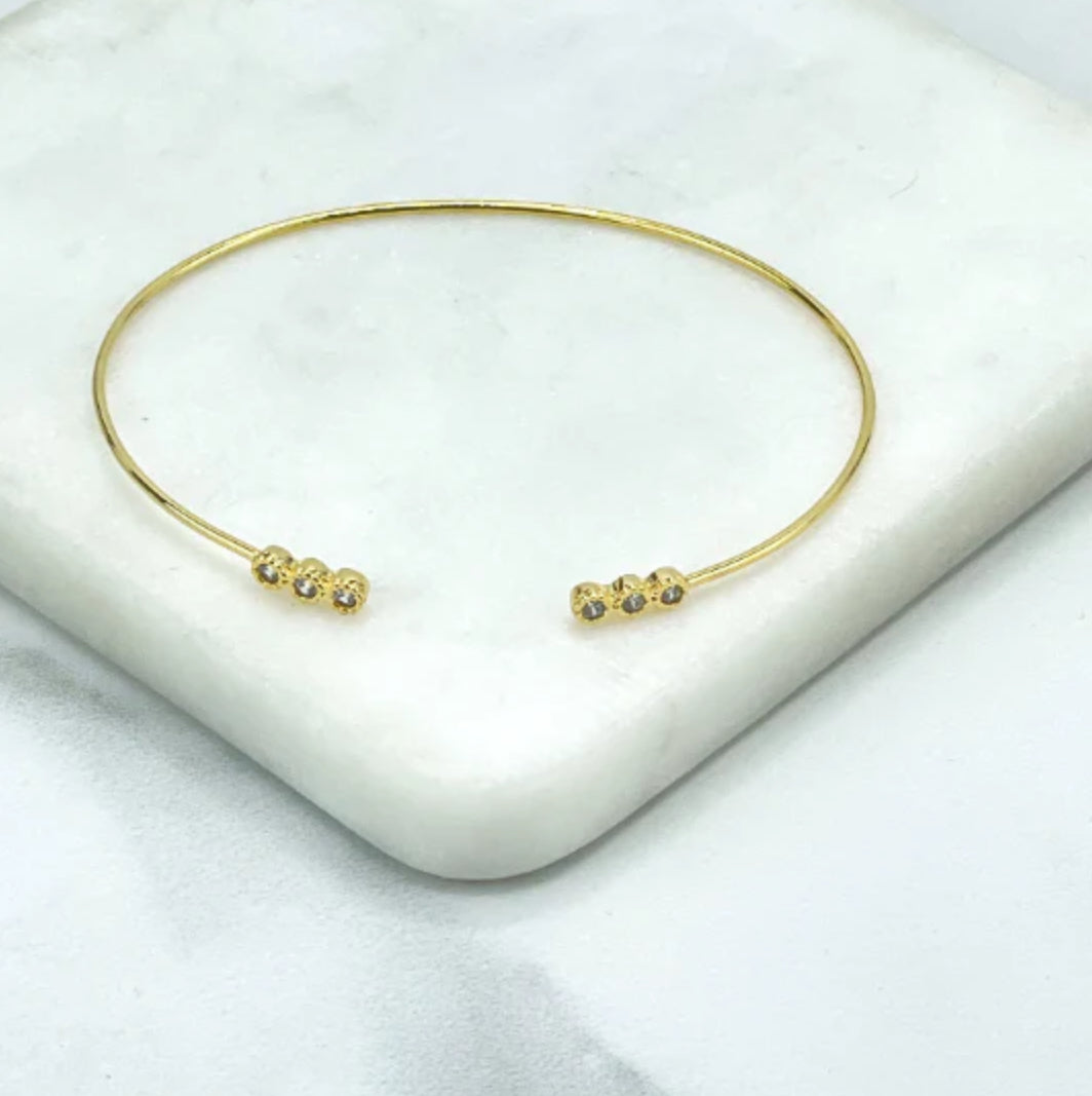 Delicate Three Stone Cuff Bangle