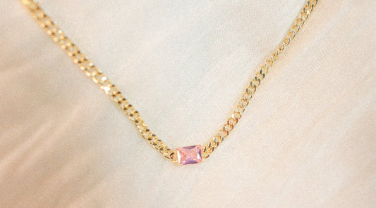 Pink Gem Cuban Chain Necklace